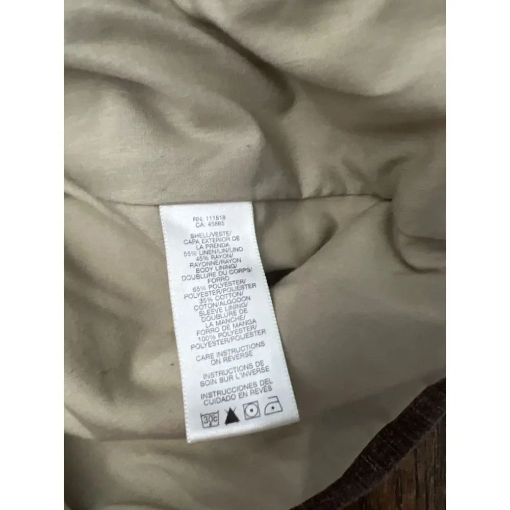 MICHAEL MICHAEL KORS WOMENS BROWN NEUTRAL LINEN BLEND FITTED JACKET BLAZER SZ 10